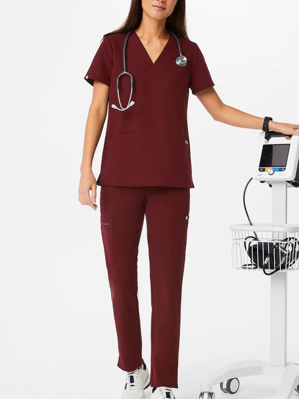 Figs FULL SET Burgundy Casma Scrub Top Kade Straight-Leg Scrub Pant FionLite